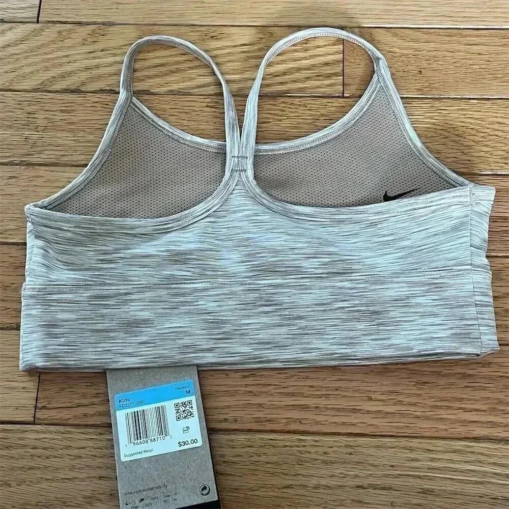 Nike Girls' Dri-FIT Indy Seamless Sports Bra Beige Size M